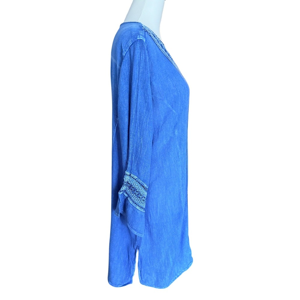 Raya Sun Womens Blue Embroidered V-Neck Tunic Top L/XL Boho Cotton Rayon - Picture 3 of 9